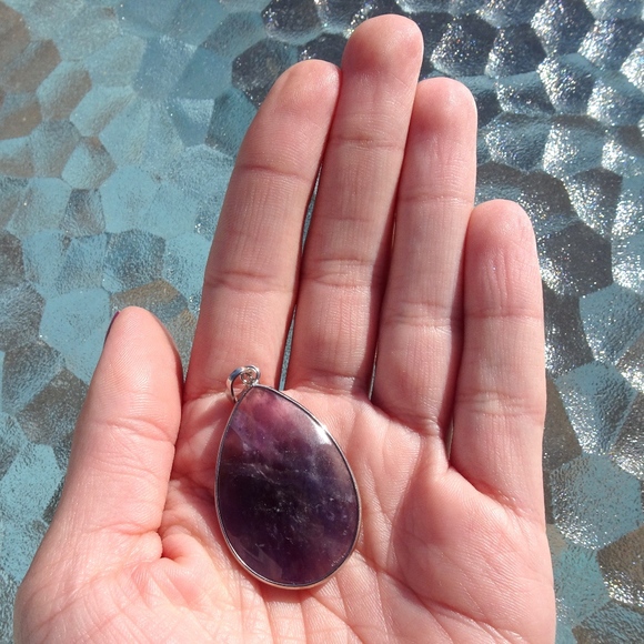 Boho Faceted Teardrop Genuine Amethyst Gemstone Statement Pendant - Picture 6 of 7
